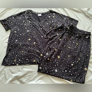 SOMA Cool Nights LARGE Black Celestial Short Sleeve Top & Pants Set